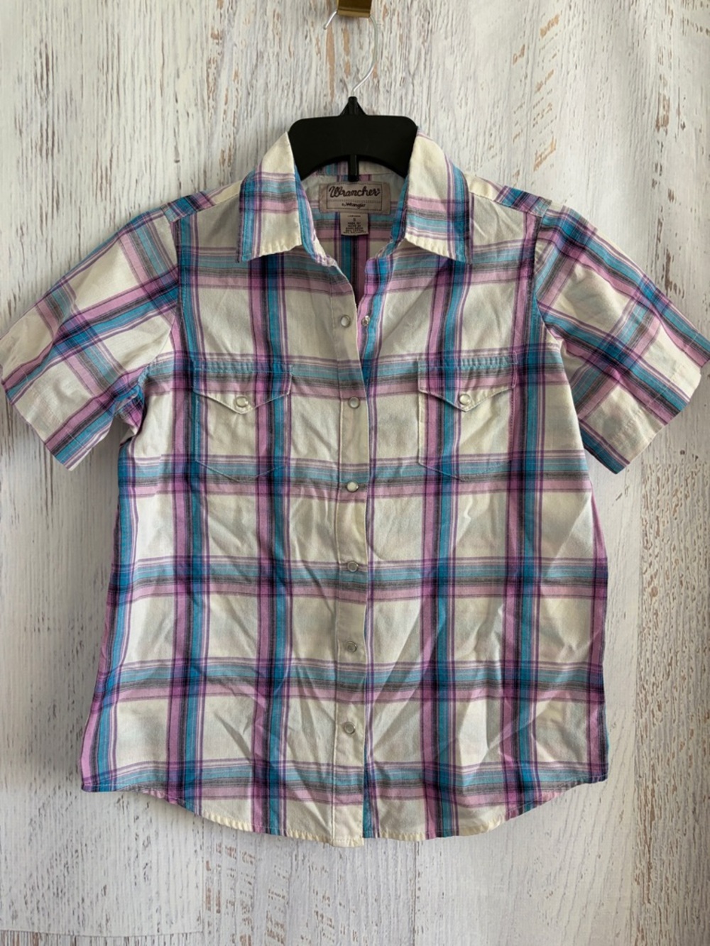 Wrancher by Wrangler Women’s Pearl Snap Short-Sleeve Plaid Shirt